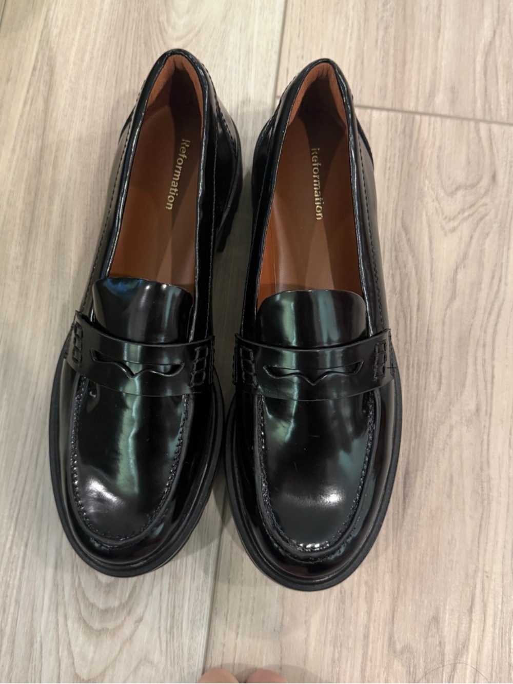 Reformation Glossy Black Loafers size 7
